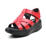 [Dr.K] Women's Sandals S9200 RED-Leather Sandals with Arch Support, Walking Shoes for Foot and Heel Pain Relief-Made in Korea